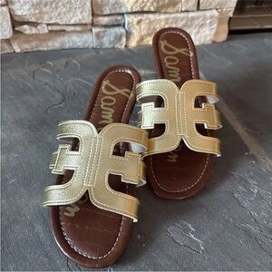 Sam Edelman Bay Gold Slide Sandal Saddle Leather Size 41 US 9 EUC Barely Worn!